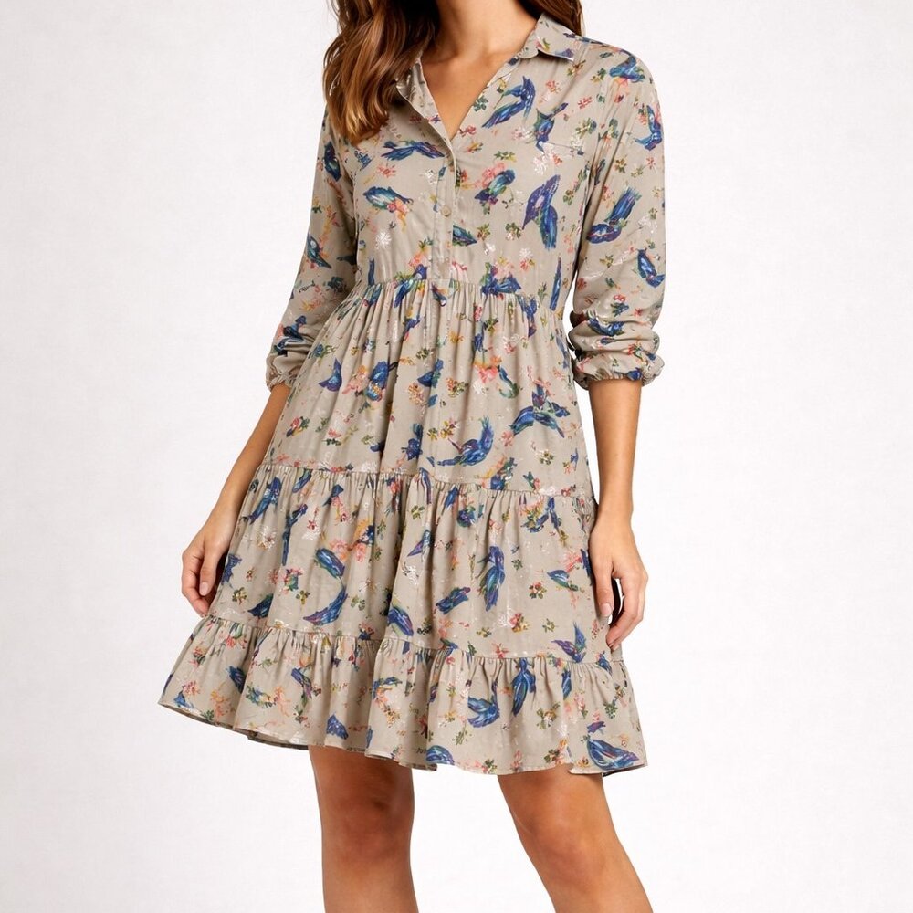 JUST FUNKY Bird & Floral Print Dress - Size M